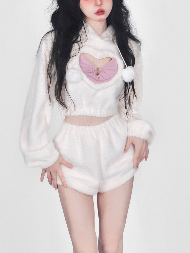 White Fuzzy Valentine Set